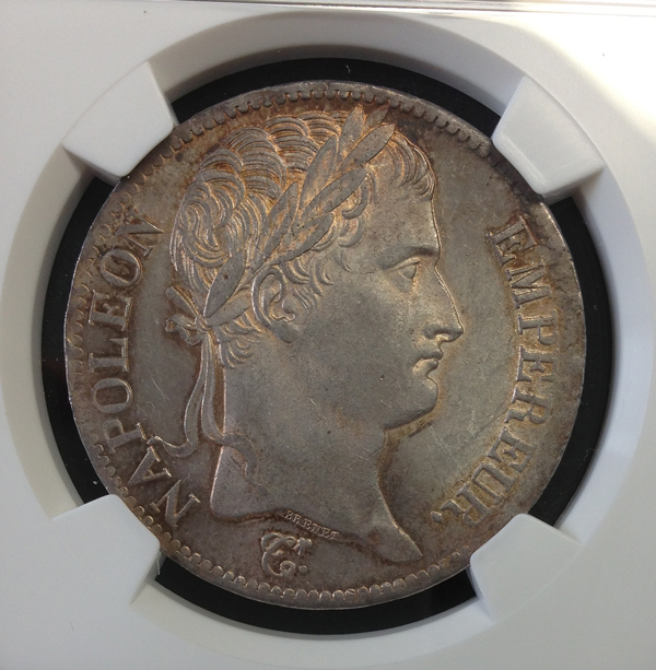 灼熱色のトーンの入ったナポレオン1世の5フラン銀貨について