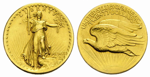 米国(アメリカ)の20ドルハイレリーフ(High Relief)金貨について