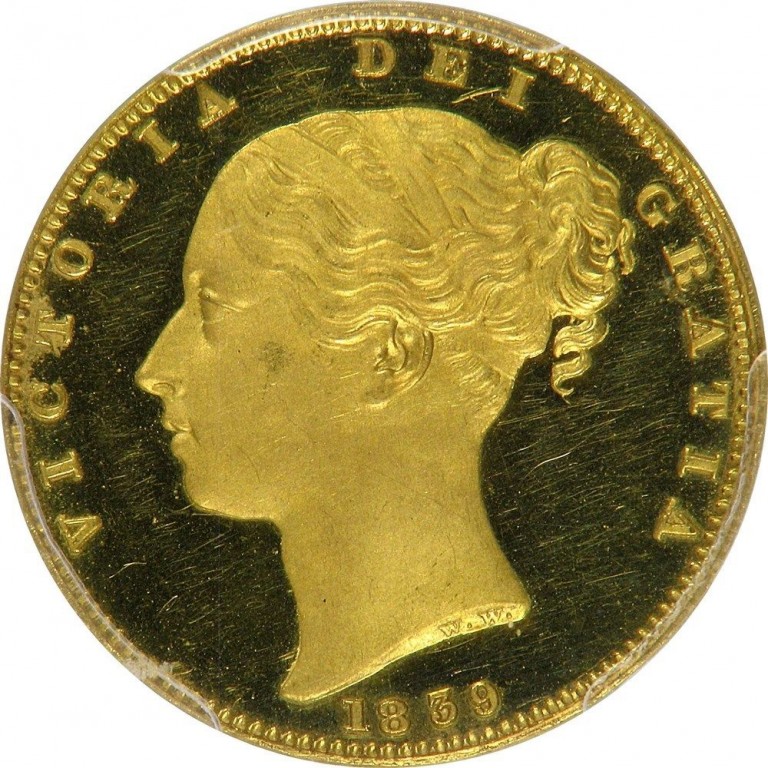 海外オークションのビクトリア1839年プルーフソブリン金貨について