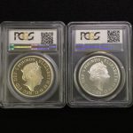 英国 イギリス エリザベス サファイアジュビリー 5ポンド銀貨 ピエフォー PIEFORT銀貨 2点セット PCGS PR67+DCAM オリジナルケース付き